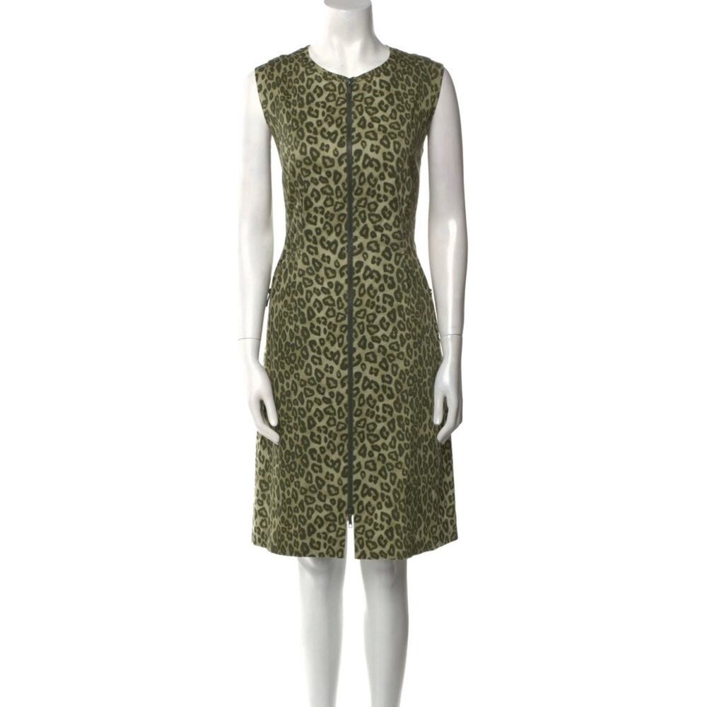Lafayette 148 Animal Print Zip Front Sleeveless Sheath Dress Green size 10 - Picture 6 of 13